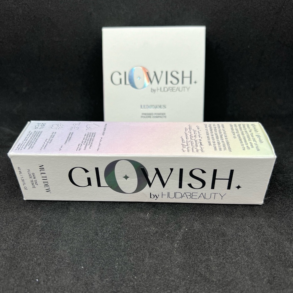 HUDA BEAUTY GloWish Pressed Powder and Multidew Skin Tint New
